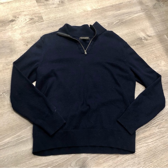 Men’s navy blue half zip pullover sweater, 100% wool. Medium. - Picture 2 of 5